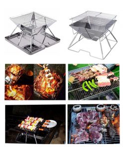 SANNO BBQ Compact Folding Portable Charcoal Barbeque Stainless Steel Grill Carry-on BBQ Grill for Camping, Picnics, Backpacking, Backyards, Survival, Emergency Preparation