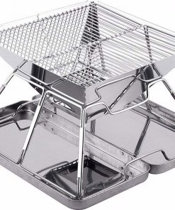 SANNO BBQ Compact Folding Portable Charcoal Barbeque Stainless Steel Grill Carry-on BBQ Grill for Camping, Picnics, Backpacking, Backyards, Survival, Emergency Preparation