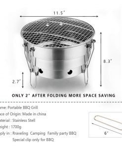 Portable Charcoal Grill - 11in Small Removable Grill - Thick Stainless Steel Charcoal Basin Easy to Assemble and Clean - Outdoor Beach Windproof Barbecue Grill
