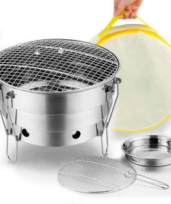 Portable Charcoal Grill - 11in Small Removable Grill - Thick Stainless Steel Charcoal Basin Easy to Assemble and Clean - Outdoor Beach Windproof Barbecue Grill