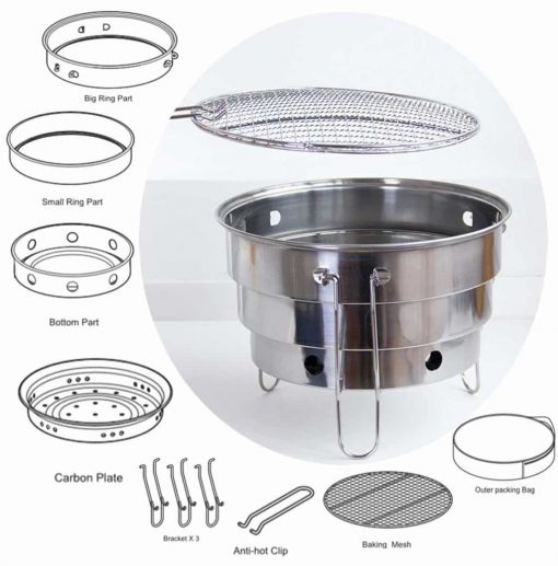 Portable Charcoal Grill - 11in Small Removable Grill - Thick Stainless Steel Charcoal Basin Easy to Assemble and Clean - Outdoor Beach Windproof Barbecue Grill