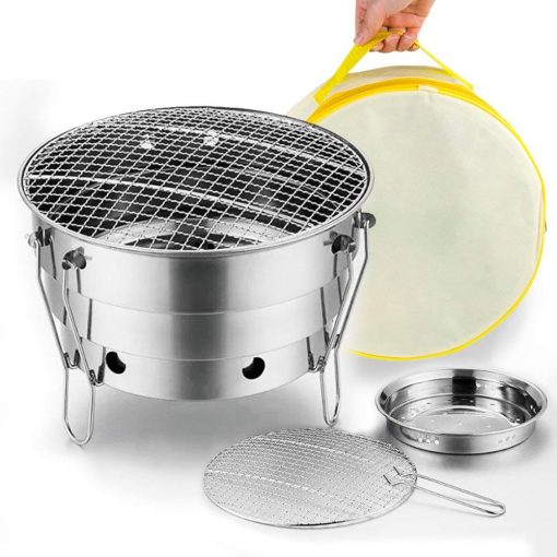 Portable Charcoal Grill - 11in Small Removable Grill - Thick Stainless Steel Charcoal Basin Easy to Assemble and Clean - Outdoor Beach Windproof Barbecue Grill