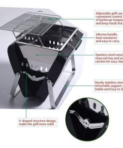 Sougem Portable Foldable Charcoal Grill Stainless Steel For Outdoor Barbecue Cooking Picnics Tailgating Backpacking,Small Size,Black