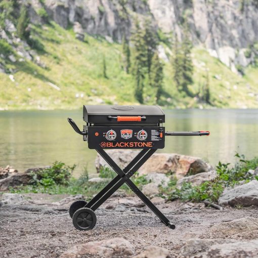Blackstone 1935 On The Go Scissor-Leg Two Burners Gas Hood, Wheels, Side Shelf Heavy Duty Outdoor Stainless Steel Griddle for Backyard, Patio Camping, 22, Black - 2