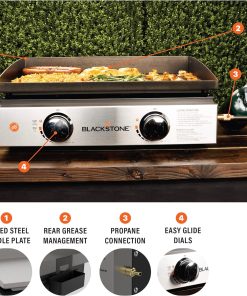 Blackstone Tabletop Griddle, 1666, Heavy Duty Flat Top Griddle Grill Station for Camping, Camp, Outdoor, Tailgating, Tabletop – Stainless Steel Griddle with Knobs & Ignition, Black, 22 inch - 2