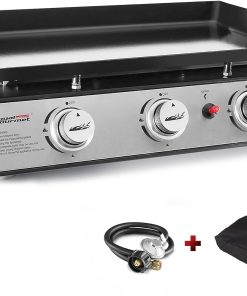 Royal Gourmet PD1301S Portable 24-Inch 3-Burner Table Top Gas Grill Griddle with Cover, 25,500 BTUs, Outdoor Cooking Camping or Tailgating, Black - 1