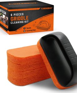 6-Piece Griddle Cleaning Kit for Blackstone, Flat Top Grill Cleaning Kit Non-Scratch Scouring Pads for Kitchen - 5 Scrubber Pads and 1 Handle - 1