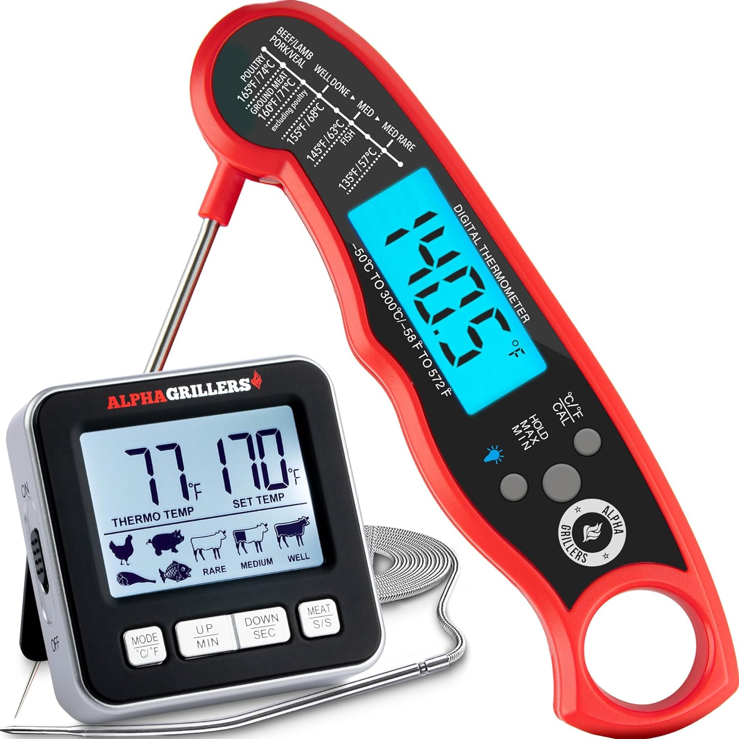 Alpha Grillers Digital Meat Thermometer & Oven Thermometer with Probe Bundle - 1