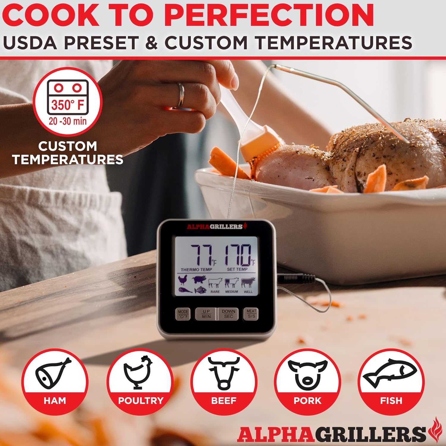 Alpha Grillers Digital Meat Thermometer & Oven Thermometer with Probe Bundle - 5