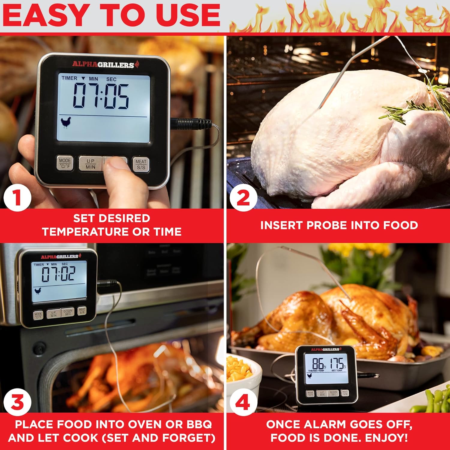 Alpha Grillers Digital Meat Thermometer & Oven Thermometer with Probe Bundle - 7
