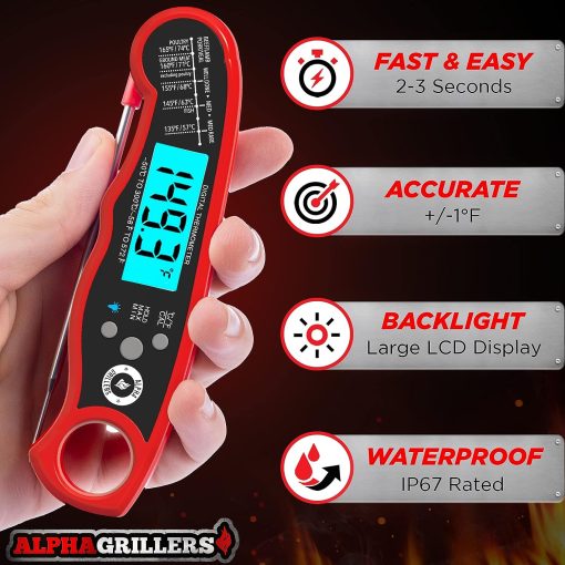Alpha Grillers Instant Read Meat Thermometer for Grill and Cooking. Best Waterproof Ultra Fast Thermometer with Backlight & Calibration - 2
