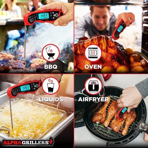 Alpha Grillers Instant Read Meat Thermometer for Grill and Cooking. Best Waterproof Ultra Fast Thermometer with Backlight & Calibration - 4