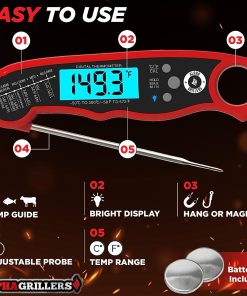 Alpha Grillers Instant Read Meat Thermometer for Grill and Cooking. Best Waterproof Ultra Fast Thermometer with Backlight & Calibration - 5