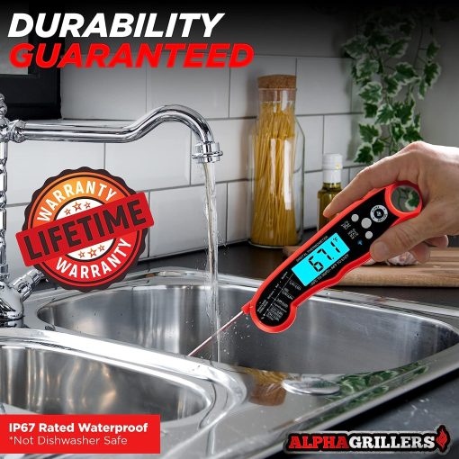 Alpha Grillers Instant Read Meat Thermometer for Grill and Cooking. Best Waterproof Ultra Fast Thermometer with Backlight & Calibration - 6