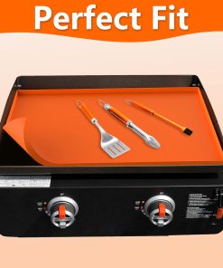 BANGIE Griddle Cover - Heavy Duty Silicone Griddle Mat for Blackstone 22 Griddle - Keep Surface Clean - High-Wall Design (Orange) - 3