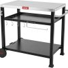 Feasto 3-Shelf Movable Food Prep and Pizza Oven Table, BBQ Grill Cart, Indoor & Outdoor Multifunctional Stainless Steel Grill Table on 2 Wheels - 1