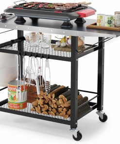 LUE BONA 43.3 W x 19.7 D Outdoor Grill Cart Table with Foldable Side Table, Movable Pizza Oven Stand for Outside Patio - 1
