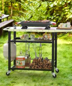 LUE BONA 43.3 W x 19.7 D Outdoor Grill Cart Table with Foldable Side Table, Movable Pizza Oven Stand for Outside Patio - 2