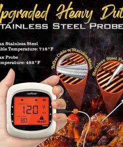 NutriChef Bluetooth Meat Thermometer for Grilling and Smoking, up to 6 Temperature Probes and Smart APP, 400 Ft Range, LCD - 3
