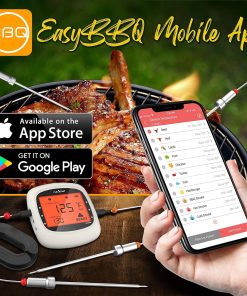 NutriChef Bluetooth Meat Thermometer for Grilling and Smoking, up to 6 Temperature Probes and Smart APP, 400 Ft Range, LCD - 4