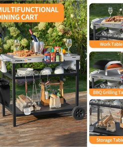 PIZZELLO Outdoor Grill Cart Three-Shelf Grill Table Movable BBQ Trolley Food Prep Carts Stainless Steel Multifunctional Worktable Island - 2