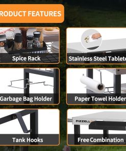 PIZZELLO Outdoor Grill Cart Three-Shelf Grill Table Movable BBQ Trolley Food Prep Carts Stainless Steel Multifunctional Worktable Island - 4