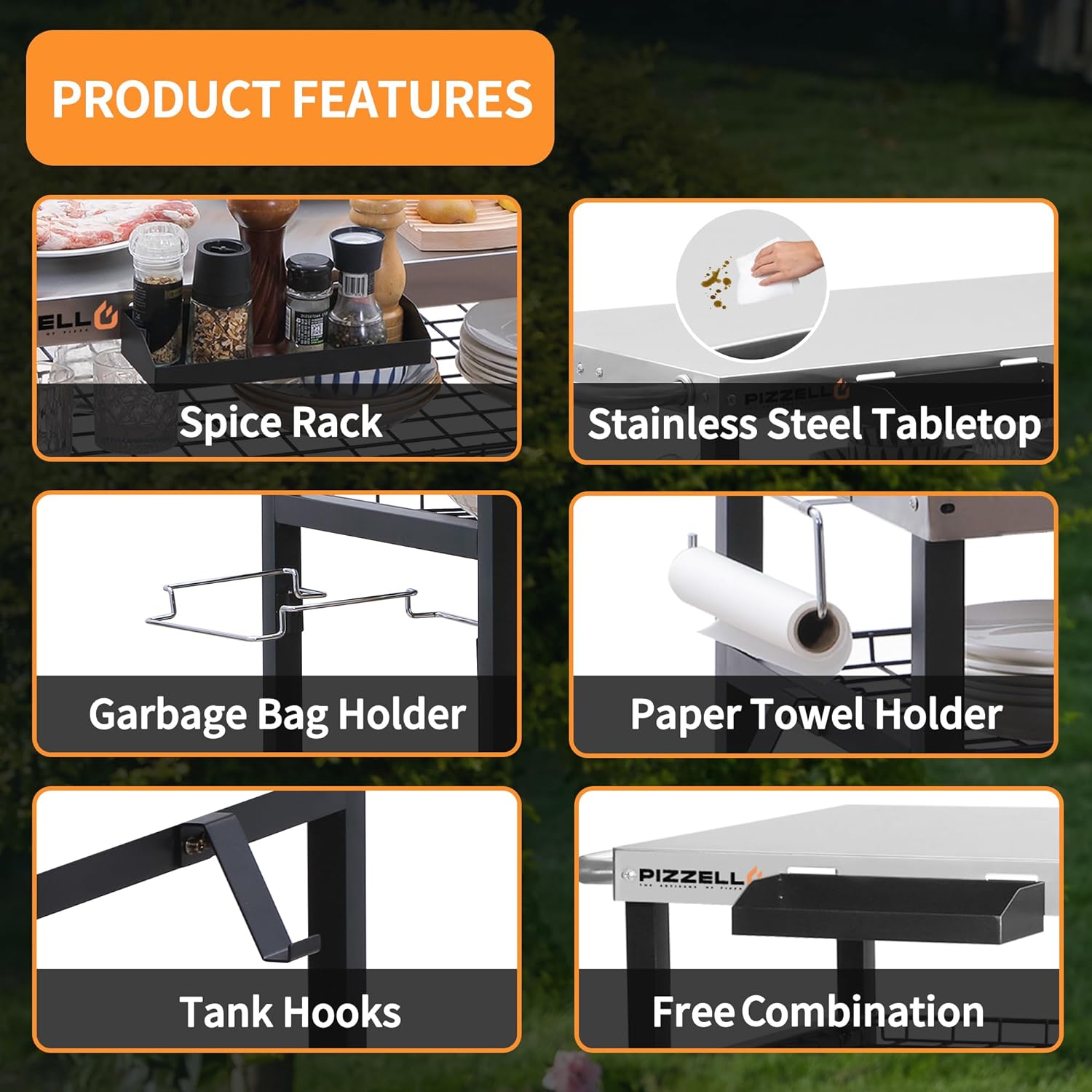 PIZZELLO Outdoor Grill Cart Three-Shelf Grill Table Movable BBQ Trolley Food Prep Carts Stainless Steel Multifunctional Worktable Island - 4