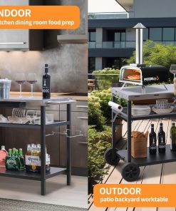 PIZZELLO Outdoor Grill Cart Three-Shelf Grill Table Movable BBQ Trolley Food Prep Carts Stainless Steel Multifunctional Worktable Island - 6