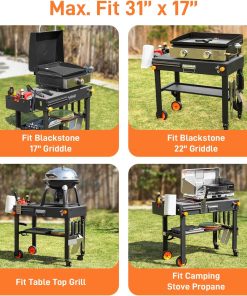 Portable Outdoor Grill Table, Folding Grill Cart Solid and Sturdy, Blackstone Griddle Stand Large Space, Blackstone Table with Paper Towel Holder - 2