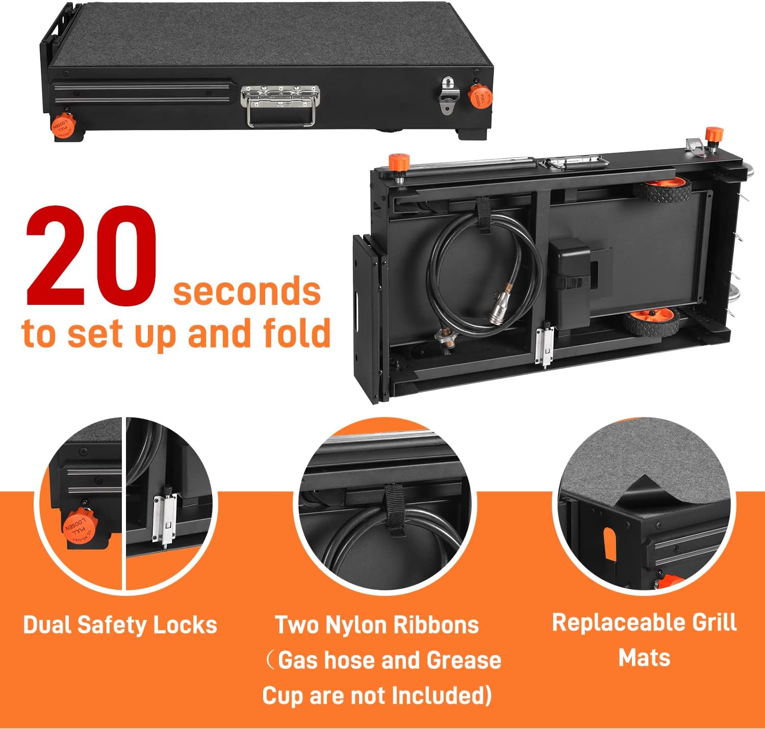 Portable Outdoor Grill Table, Folding Grill Cart Solid and Sturdy, Blackstone Griddle Stand Large Space, Blackstone Table with Paper Towel Holder - 4