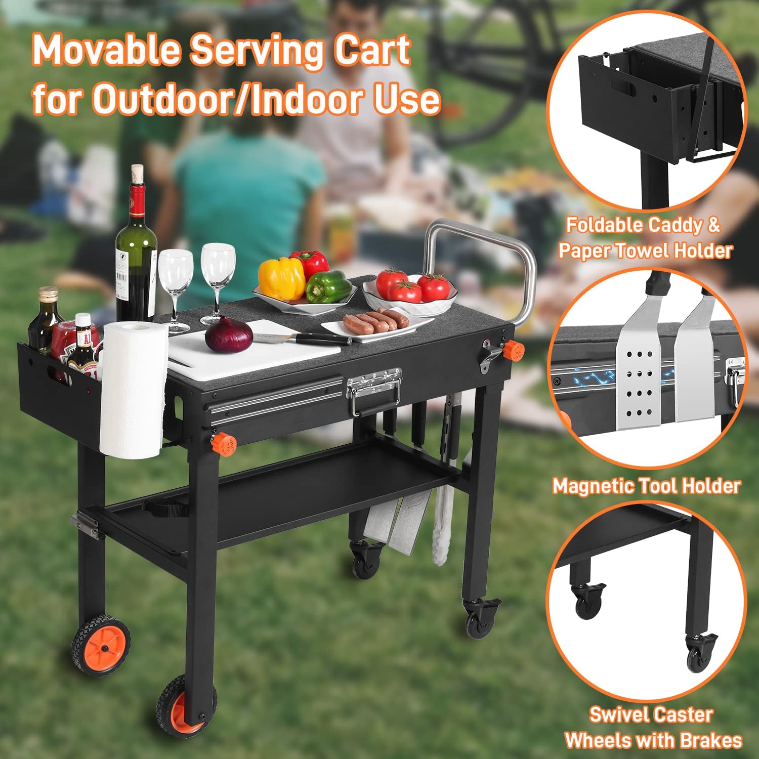Portable Outdoor Grill Table, Folding Grill Cart Solid and Sturdy, Blackstone Griddle Stand Large Space, Blackstone Table with Paper Towel Holder - 5