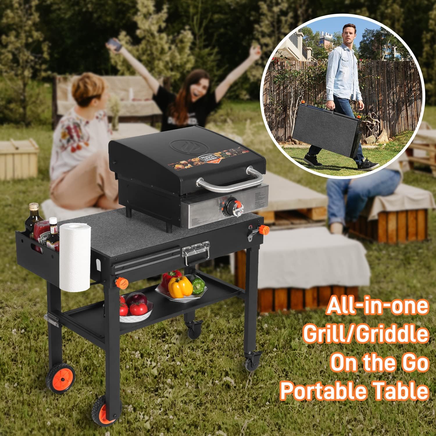 Portable Outdoor Grill Table, Folding Grill Cart Solid and Sturdy, Blackstone Griddle Stand Large Space, Blackstone Table with Paper Towel Holder - 7
