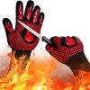 BBQ Fireproof Gloves, Grill Cut-Resistant Gloves 1472°F Heat Resistant Gloves, Non-Slip Silicone Oven Gloves, Kitchen Safe Cooking Gloves for Oven Mitts - 1