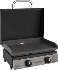 Blackstone 1813 Original 22” Tabletop Griddle with Hood and Stainless Steel Front Plate, Powder Coated Steel, Black - 1