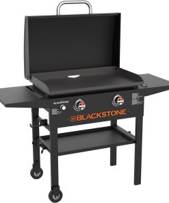 Blackstone 1883 Original 28” Griddle with Integrated Protective Hood and Counter Height Side Shelves, Powder Coated Steel, Black - 1