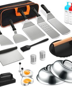 19PCS Griddle Accessories Kit, Stainless Steel Flat Top Grill Accessories Set for Blackstone and Camp Chef, Grill Spatula Set with Enlarged Spatulas, Basting Cover, Scraper for Outdoor Barbecue - 1