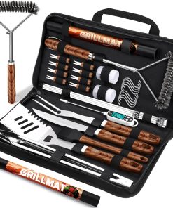 31pcs Stainless Steel BBQ Grill Accessories Set for Men Dad, Heavy Duty Grilling Tools for Outdoor Camping, BBQ Utensils Kit with Mats, Grill Brush in Carrying Bag Brown - 1
