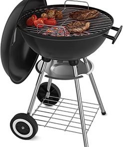 18 Inch Portable Charcoal Grill with 4 Legs and Wheels for Outdoor Cooking Barbecue Camping BBQ Coal Kettle Grill - Heavy Duty Round with Thickened Grilling Bowl for Small Patio Backyard - 1
