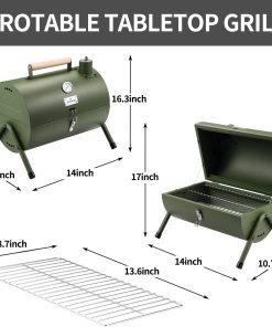 Portable Charcoal Grill, Tabletop Outdoor Barbecue Smoker, Small BBQ Grill for Outdoor Cooking Backyard Camping Picnics Beach by DNKMOR GREEN - 5