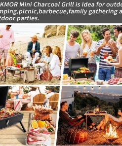 Portable Charcoal Grill, Tabletop Outdoor Barbecue Smoker, Small BBQ Grill for Outdoor Cooking Backyard Camping Picnics Beach by DNKMOR GREEN - 6