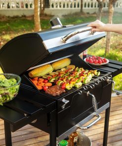 Royal Gourmet CD1824EN 24” Charcoal Grill Outdoor Smoker with Side Tables Backyard Griller Party BBQ Picnic Patio Cooking, Black - 2
