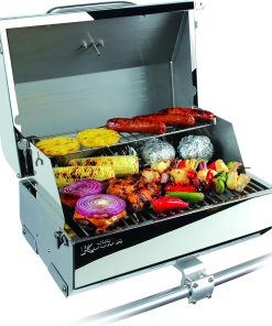 Camco Kuuma Stow N’Go 216 Elite Propane Grill - Features Built-In Thermometer & Push-Button Igniter - Includes Fold Away Legs & Removable Warming Rack - 2