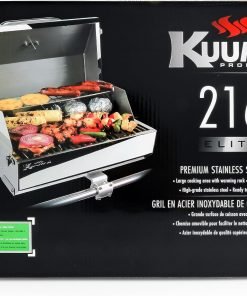 Camco Kuuma Stow N’Go 216 Elite Propane Grill - Features Built-In Thermometer & Push-Button Igniter - Includes Fold Away Legs & Removable Warming Rack - 7