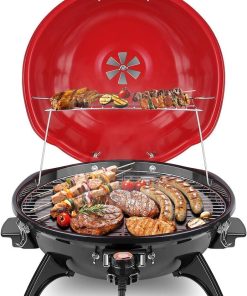 Electric BBQ Grill Techwood 15-Serving Indoor-Outdoor Electric Grill for Indoor & Outdoor Use, Double Layer Design, Portable Removable Stand Grill, 1600W - 1