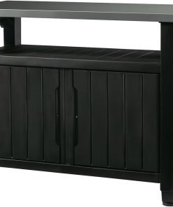 Keter Unity XL Portable Outdoor Table with Stainless Steel Top for Kitchen Prep and Outdoor Storage Cabinet for Grilling Accessories, Dark Grey - 1