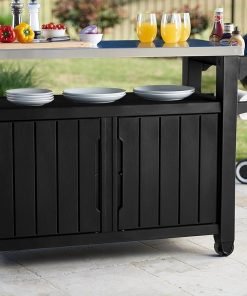 Keter Unity XL Portable Outdoor Table with Stainless Steel Top for Kitchen Prep and Outdoor Storage Cabinet for Grilling Accessories, Dark Grey - 3