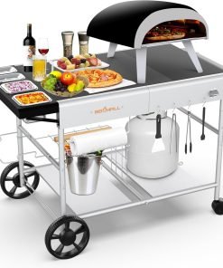 Pizza Oven Table Grill Cart for Ooni Koda-Karu-Fyra 16& 12 with Pizza Topping Station Movable Food and Prep Workcart Outdoor Grill Table Stand for Ninja Woodfire - 1
