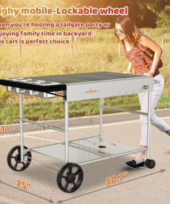 Pizza Oven Table Grill Cart for Ooni Koda-Karu-Fyra 16& 12 with Pizza Topping Station Movable Food and Prep Workcart Outdoor Grill Table Stand for Ninja Woodfire - 3
