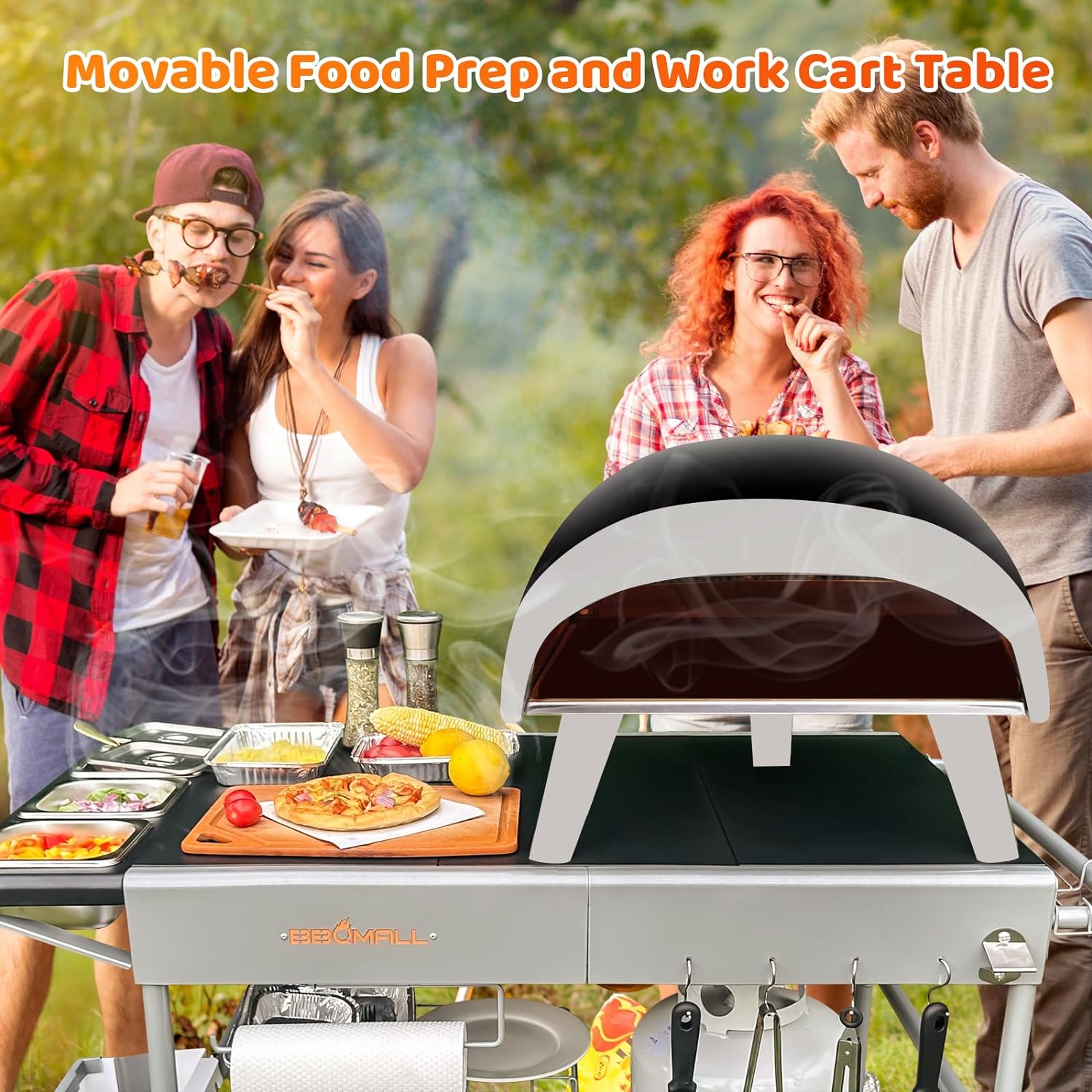 Pizza Oven Table Grill Cart for Ooni Koda-Karu-Fyra 16& 12 with Pizza Topping Station Movable Food and Prep Workcart Outdoor Grill Table Stand for Ninja Woodfire - 5