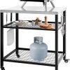 Stainless Steel Grill Cart Pizza Oven Stand Trolley Table with Wheels Three-Shelf Movable Food Prep and Work Cart Table Heavy Duty Grill Cart Outdoor Cart 31.5×24×35.5 - 1